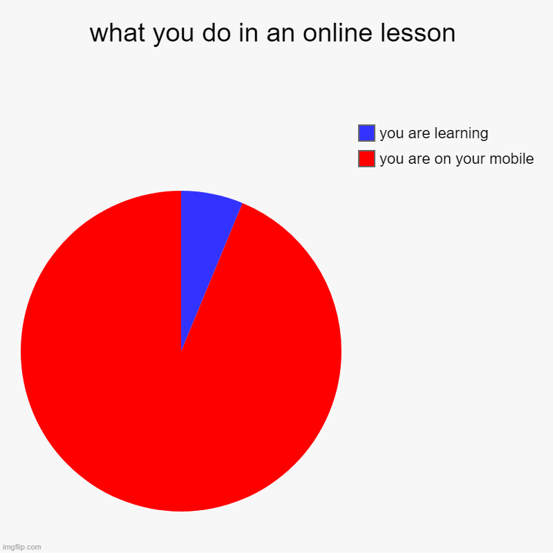 what you do in an online lesson | what you do in an online lesson | you are on your mobile, you are learning | image tagged in charts,pie charts | made w/ Imgflip chart maker