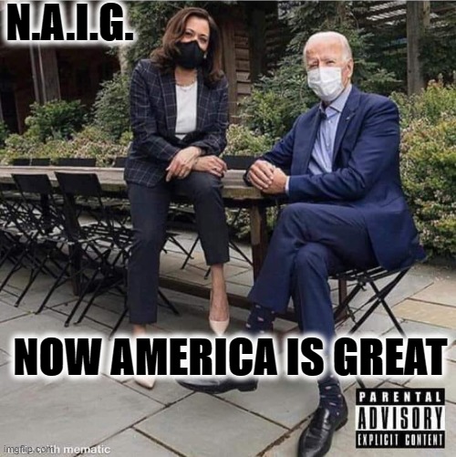 Biden Harris | N.A.I.G. NOW AMERICA IS GREAT | image tagged in politics,political meme,joe biden,kamala harris,president,presidential alert | made w/ Imgflip meme maker