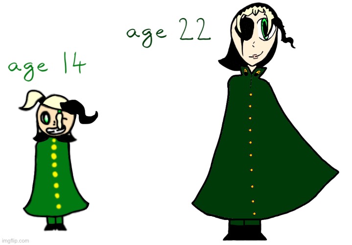 Cerasus as an adult (I will use Japanese characters when the older one speaks, she lives in Japan at this age)(also she sorta he | made w/ Imgflip meme maker