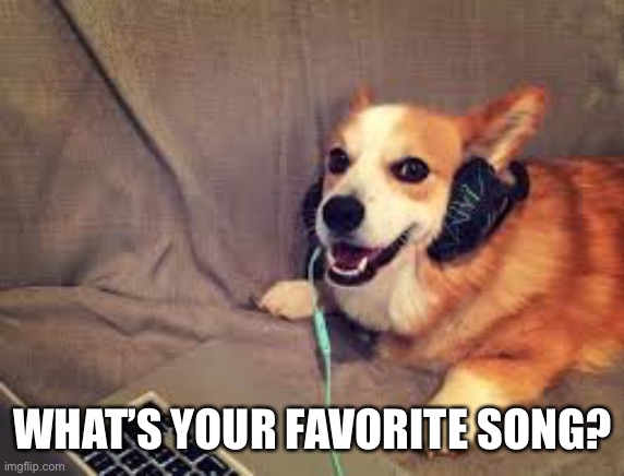 I know this is a commonly asked question but I want to know. | WHAT’S YOUR FAVORITE SONG? | image tagged in corgi headphones,points please | made w/ Imgflip meme maker