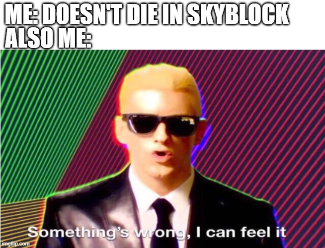 Something’s wrong | ME: DOESN'T DIE IN SKYBLOCK; ALSO ME: | image tagged in something s wrong | made w/ Imgflip meme maker