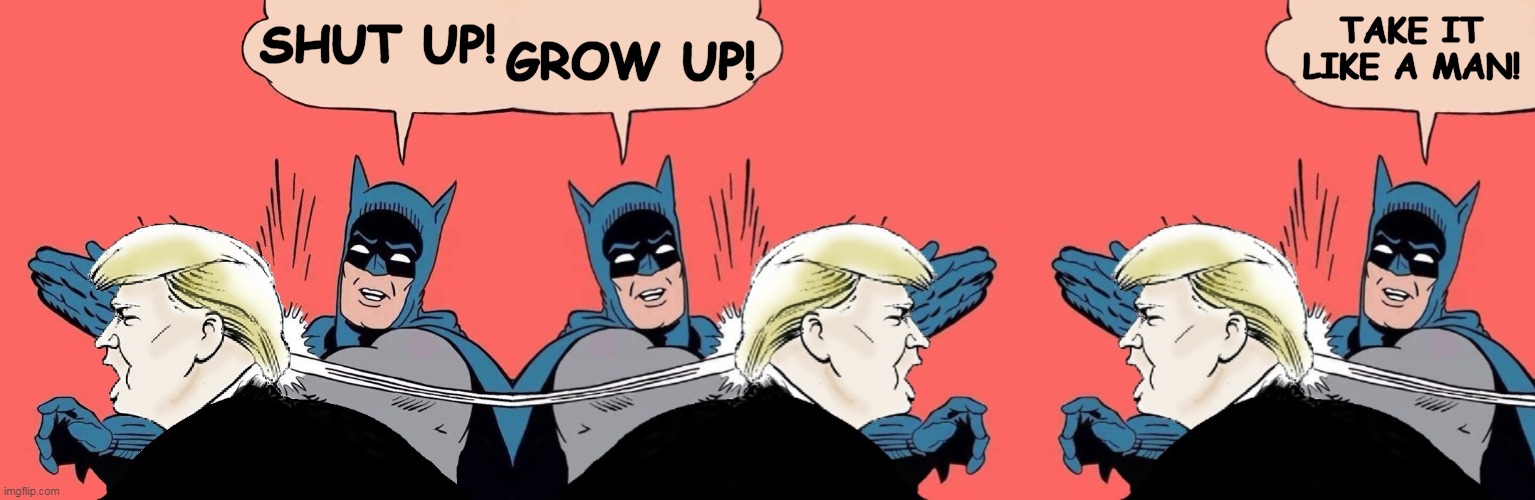 There is no electoral fraud. Nobody stole anything. You lost! | GROW UP! TAKE IT LIKE A MAN! SHUT UP! | image tagged in batman slaps trump,trump,snowflake,child,baby,crying | made w/ Imgflip meme maker