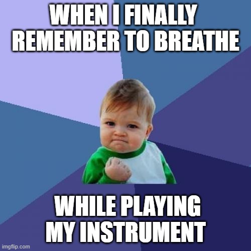 Band Memes | WHEN I FINALLY 
REMEMBER TO BREATHE; WHILE PLAYING MY INSTRUMENT | image tagged in memes,success kid | made w/ Imgflip meme maker