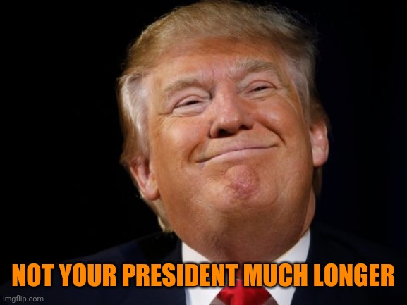 Trump smug | NOT YOUR PRESIDENT MUCH LONGER | image tagged in trump smug | made w/ Imgflip meme maker