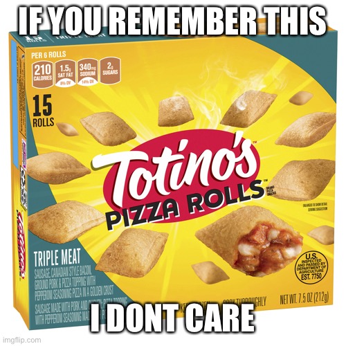 totinossssss | IF YOU REMEMBER THIS; I DONT CARE | image tagged in pizza rolls,funny memes,memes,fun | made w/ Imgflip meme maker