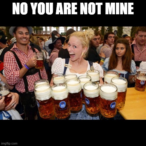 German beer garden | NO YOU ARE NOT MINE | image tagged in german beer garden | made w/ Imgflip meme maker