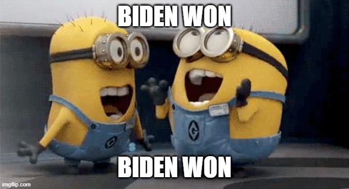 274 OMG! | BIDEN WON; BIDEN WON | image tagged in memes,excited minions | made w/ Imgflip meme maker