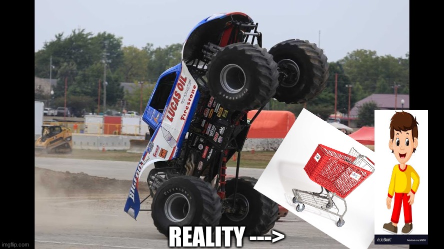 boy pushes cart. | REALITY ---> | image tagged in random tag | made w/ Imgflip meme maker