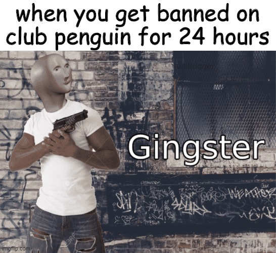 Anyone here get banned on Club Penguin? | when you get banned on club penguin for 24 hours | image tagged in gingster,club penguin | made w/ Imgflip meme maker