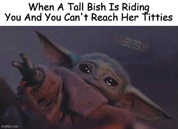 LMAO | When A Tall Bish Is Riding You And You Can't Reach Her Titties | image tagged in sad,baby yoda | made w/ Imgflip meme maker