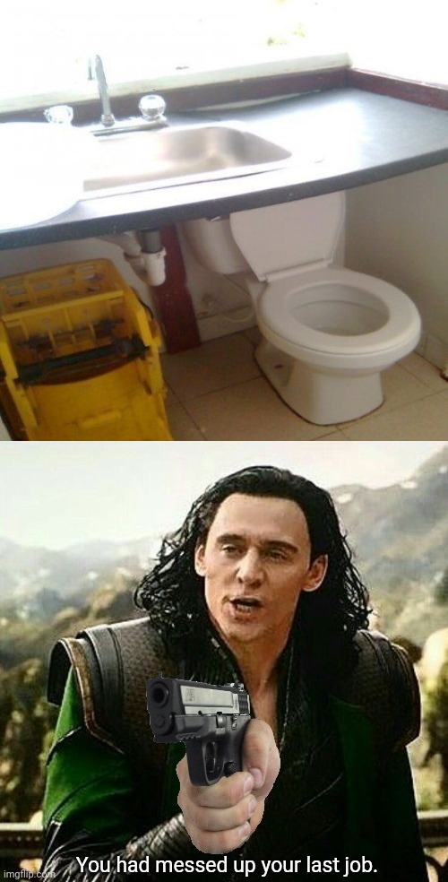 Oof: The toilet is under the bathroom sink. | image tagged in you had messed up your last job,task failed successfully,you had one job,funny,memes,toilet | made w/ Imgflip meme maker
