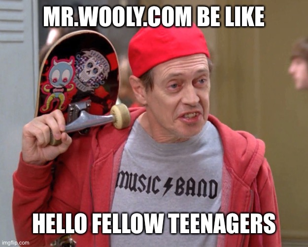 Hello Fellow Kids | MR.WOOLY.COM BE LIKE; HELLO FELLOW TEENAGERS | image tagged in hello fellow kids | made w/ Imgflip meme maker