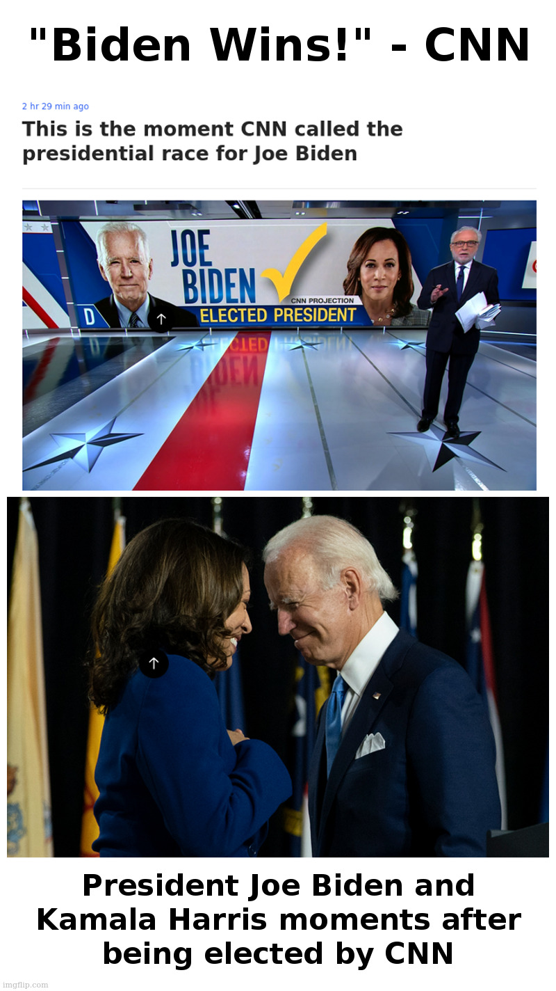 "Biden Wins!" - CNN | image tagged in joe biden,democrats,cnn fake news,voter fraud,dementia | made w/ Imgflip meme maker