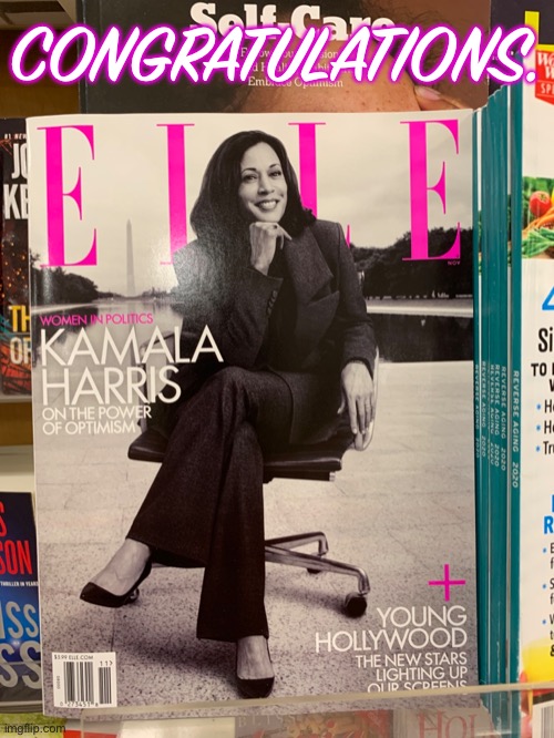 First female VP and, all of a sudden, odds-on favorite to one day be America’s first female President. | CONGRATULATIONS. | image tagged in kamala harris,election 2020,2020 elections,feminism,equality,vice president | made w/ Imgflip meme maker