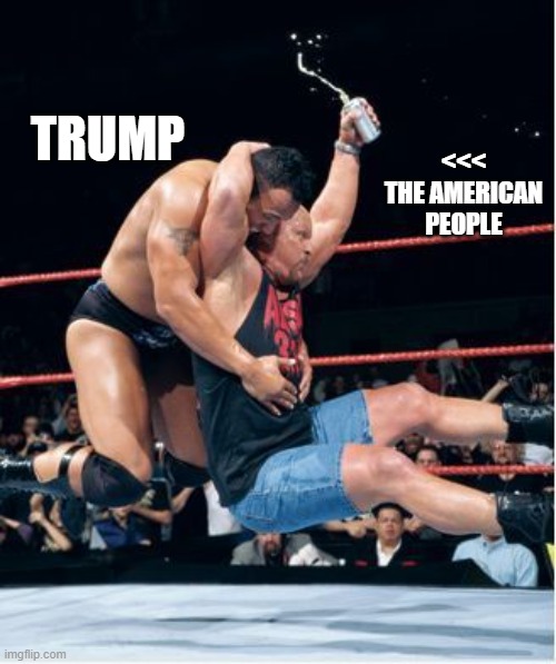 Stone cold stunner | TRUMP; <<< THE AMERICAN PEOPLE | image tagged in stone cold stunner | made w/ Imgflip meme maker
