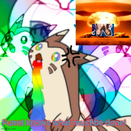 Time for tiktok to burn! | Furret knows what must be done! | image tagged in furret on acid,furret,nuclear explosion,tiktok | made w/ Imgflip meme maker