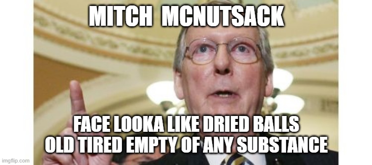 Mitch McConnell | MITCH  MCNUTSACK; FACE LOOKA LIKE DRIED BALLS

OLD TIRED EMPTY OF ANY SUBSTANCE | image tagged in memes,mitch mcconnell | made w/ Imgflip meme maker