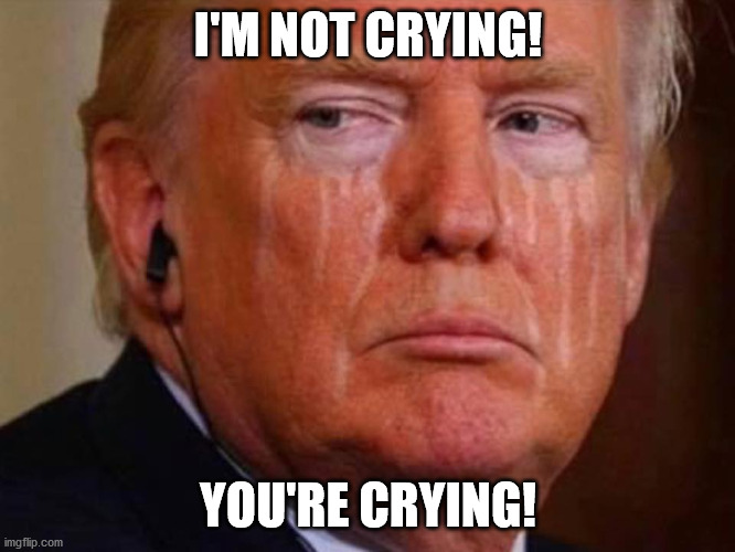 trump crying | I'M NOT CRYING! YOU'RE CRYING! | image tagged in donald trump | made w/ Imgflip meme maker