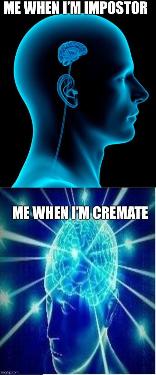 Big Brain Cremate | ME WHEN I’M IMPOSTOR; ME WHEN I’M CREMATE | image tagged in small brain | made w/ Imgflip meme maker