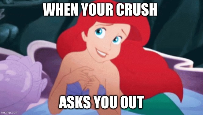 A little mermaid meme | WHEN YOUR CRUSH; ASKS YOU OUT | image tagged in the little mermaid | made w/ Imgflip meme maker