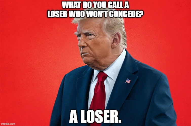 Loser | WHAT DO YOU CALL A LOSER WHO WON'T CONCEDE? A LOSER. | image tagged in donald trump,loser | made w/ Imgflip meme maker
