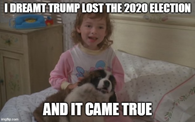 I dreamt Trump lost the 2020 Election, and it came true | I DREAMT TRUMP LOST THE 2020 ELECTION; AND IT CAME TRUE | image tagged in and it came true,memes,emily newton,beethoven,trump,election 2020 | made w/ Imgflip meme maker