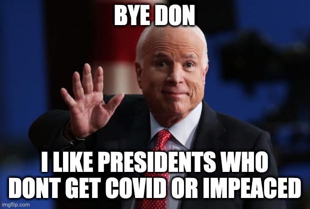 SWEET REVENGE | BYE DON; I LIKE PRESIDENTS WHO DONT GET COVID OR IMPEACED | image tagged in john mccain | made w/ Imgflip meme maker
