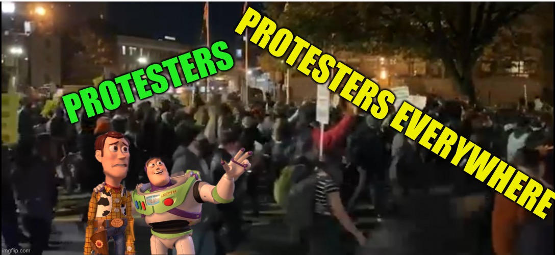 Phoenix Protesters | PROTESTERS; PROTESTERS EVERYWHERE | image tagged in phoenix protesters,az vote scham,biden hacks | made w/ Imgflip meme maker