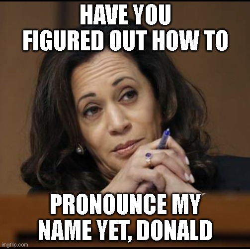 How did you pronounced it? | HAVE YOU FIGURED OUT HOW TO; PRONOUNCE MY NAME YET, DONALD | image tagged in kamala harris,usa,presidentbiden,vp harris,election 2020 | made w/ Imgflip meme maker