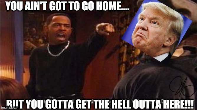 YOU AIN'T GOT TO GO HOME.... BUT YOU GOTTA GET THE HELL OUTTA HERE!!! | image tagged in trump,martin,goodbye,go home,funny,meme | made w/ Imgflip meme maker