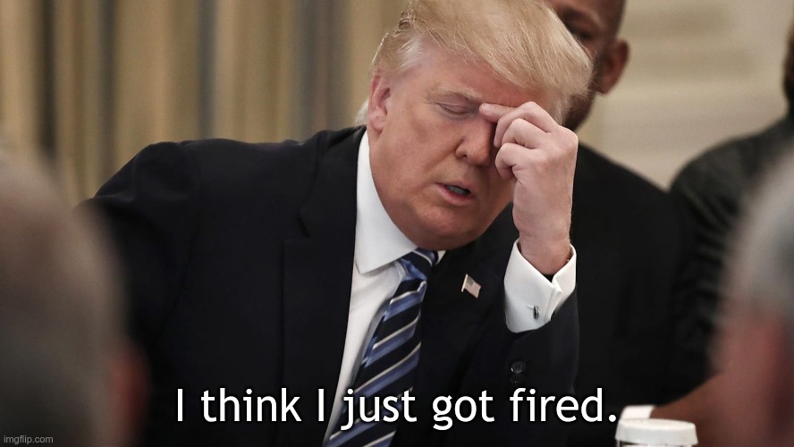 Trump got fired | I think I just got fired. | image tagged in trump got fired | made w/ Imgflip meme maker