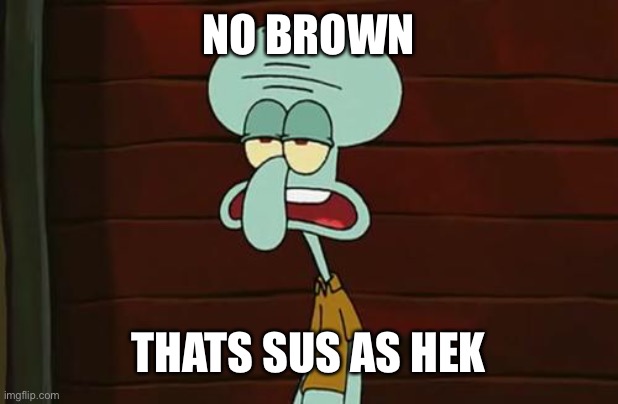 no patrick mayonnaise is not a instrument | NO BROWN THATS SUS AS HEK | image tagged in no patrick mayonnaise is not a instrument | made w/ Imgflip meme maker