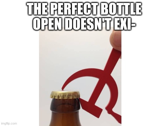 No way | THE PERFECT BOTTLE OPEN DOESN'T EXI- | image tagged in blank white template | made w/ Imgflip meme maker