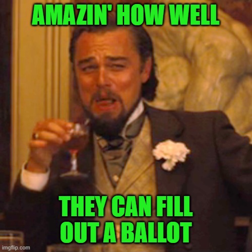 Laughing Leo Meme | AMAZIN' HOW WELL THEY CAN FILL OUT A BALLOT | image tagged in memes,laughing leo | made w/ Imgflip meme maker