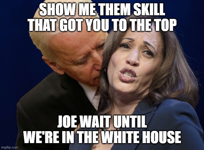 Biden sniffing Kamala Harris | SHOW ME THEM SKILL THAT GOT YOU TO THE TOP; JOE WAIT UNTIL WE'RE IN THE WHITE HOUSE | image tagged in biden sniffing kamala harris | made w/ Imgflip meme maker