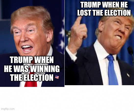 Election Day | TRUMP WHEN HE LOST THE ELECTION; TRUMP WHEN HE WAS WINNING THE ELECTION | image tagged in donald trump | made w/ Imgflip meme maker