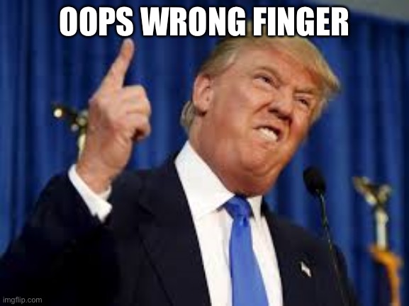 Wrong Finger | OOPS WRONG FINGER | image tagged in donald trump | made w/ Imgflip meme maker