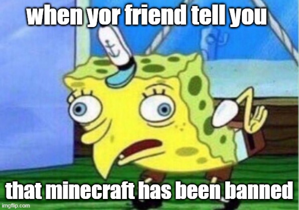 dum dum | when yor friend tell you; that minecraft has been banned | image tagged in memes,mocking spongebob | made w/ Imgflip meme maker