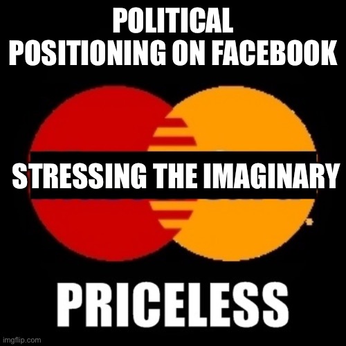 Stupidity | POLITICAL POSITIONING ON FACEBOOK; STRESSING THE IMAGINARY | image tagged in priceless | made w/ Imgflip meme maker