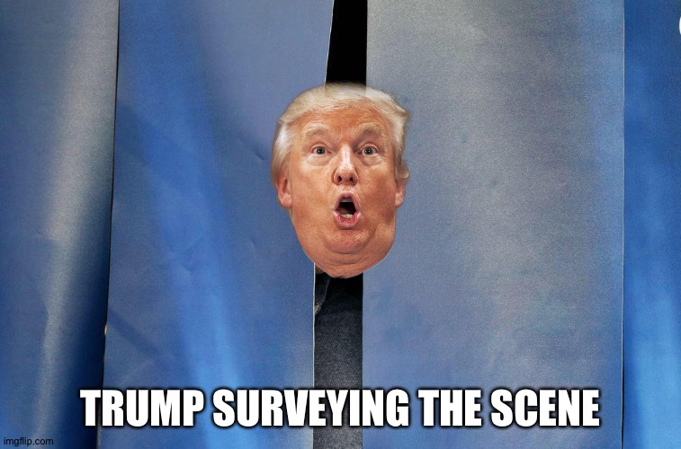 Mourinho behind the curtains | TRUMP SURVEYING THE SCENE | image tagged in behind the curtains | made w/ Imgflip meme maker