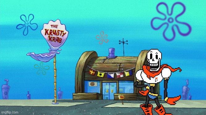 Papyrus goes to the Krusty Krab for lunch | image tagged in papyrus,undertale,krusty krab,memes | made w/ Imgflip meme maker