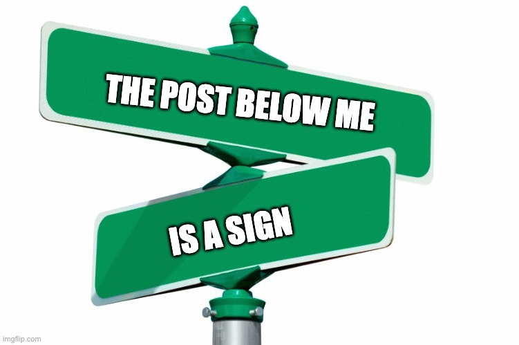 Blank Street Signs | THE POST BELOW ME; IS A SIGN | image tagged in blank street signs | made w/ Imgflip meme maker