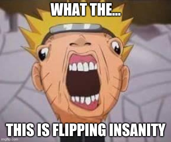 Naruto joke | WHAT THE... THIS IS FLIPPING INSANITY | image tagged in naruto joke | made w/ Imgflip meme maker