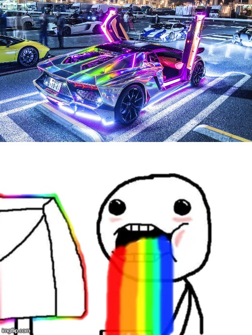 WOOOOOOOOOW COLOOOOR | image tagged in memes,funny,puking rainbow,vomit,cars,rainbow car | made w/ Imgflip meme maker