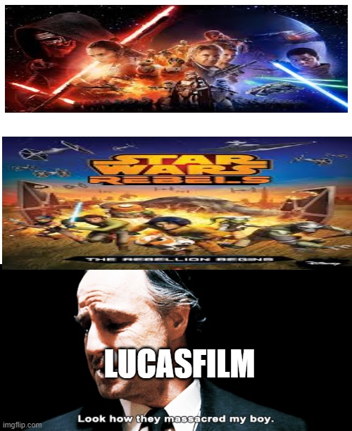 why disney whyyyy | LUCASFILM | image tagged in blank white template,look how they massacred my boy | made w/ Imgflip meme maker