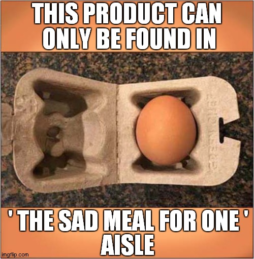 Self Isolation Meal ? | THIS PRODUCT CAN; ONLY BE FOUND IN; ' THE SAD MEAL FOR ONE '; AISLE | image tagged in egg,meal,self isolation | made w/ Imgflip meme maker