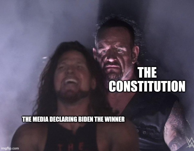 undertaker | THE CONSTITUTION; THE MEDIA DECLARING BIDEN THE WINNER | image tagged in undertaker | made w/ Imgflip meme maker