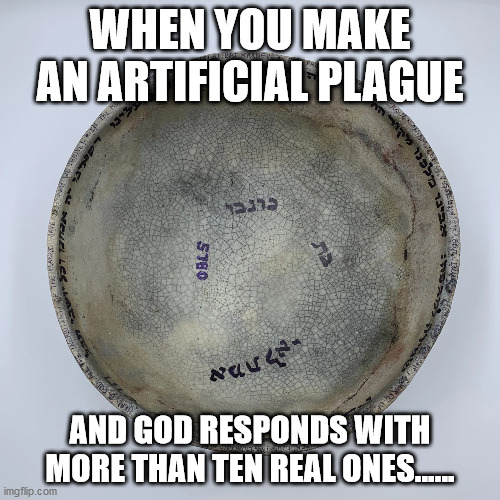 WHEN YOU MAKE AN ARTIFICIAL PLAGUE; AND GOD RESPONDS WITH MORE THAN TEN REAL ONES...... | made w/ Imgflip meme maker