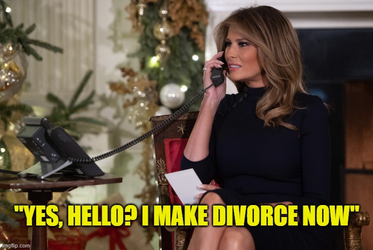 Time to make that call... | "YES, HELLO? I MAKE DIVORCE NOW" | image tagged in melania calls,melania trump,donald trump | made w/ Imgflip meme maker
