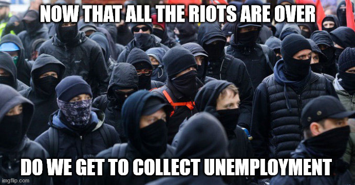 Asking for a friend | NOW THAT ALL THE RIOTS ARE OVER; DO WE GET TO COLLECT UNEMPLOYMENT | image tagged in good question | made w/ Imgflip meme maker